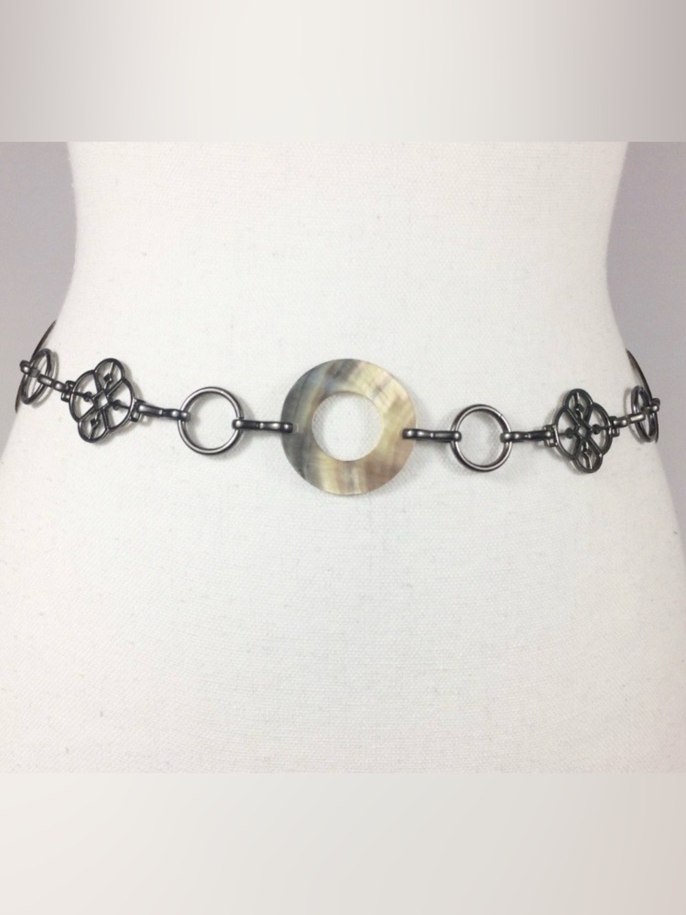 Shell Abalone Chain Link Adjustable Belt, O/S